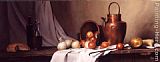 Still Life with Bread, Onions and Brass Water Jug by Maureen Hyde